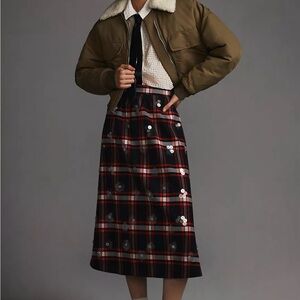 Anthropologie Maeve Black and Red Plaid A-Line Skirt